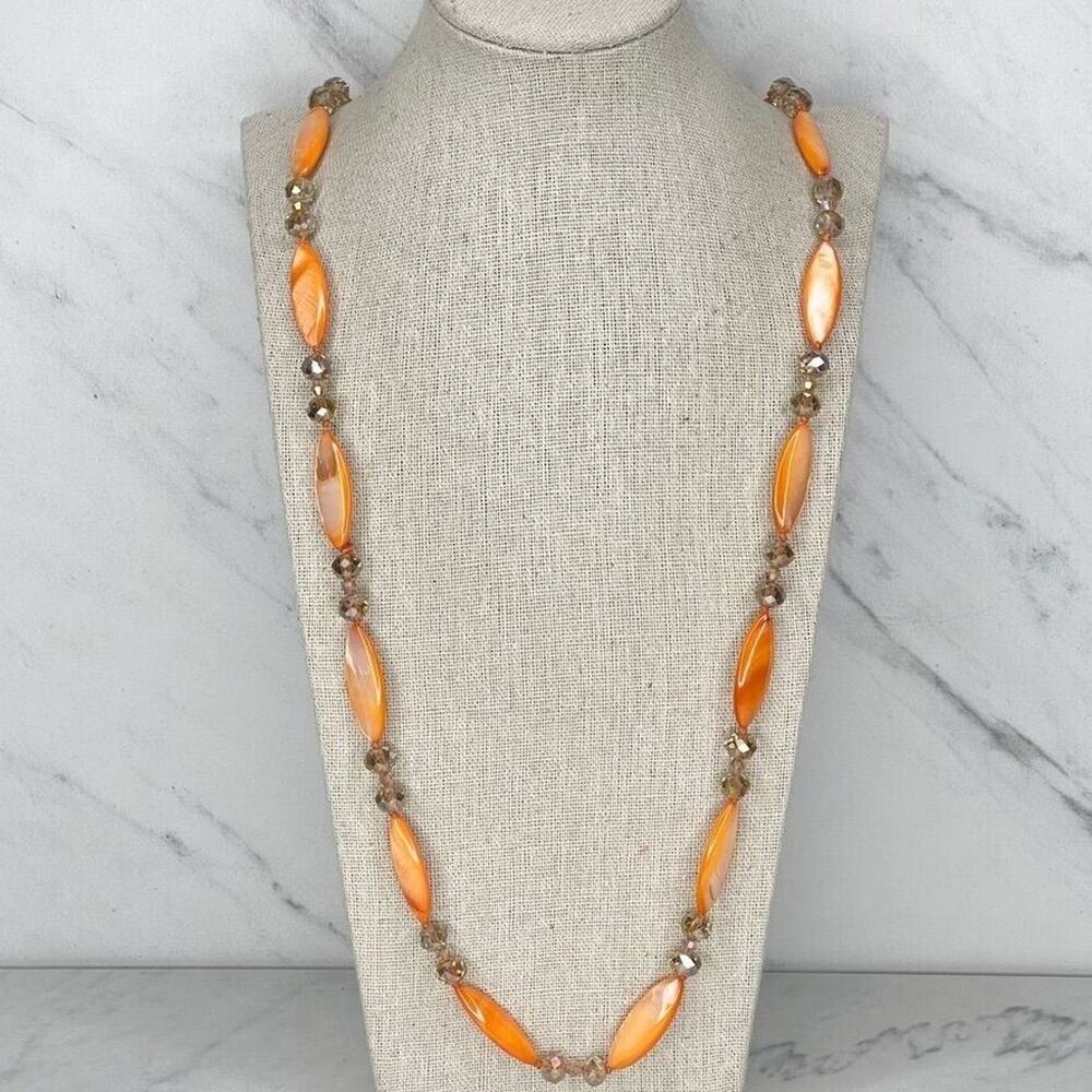 Orange Shell Beaded Slip Over No Clasp Necklace